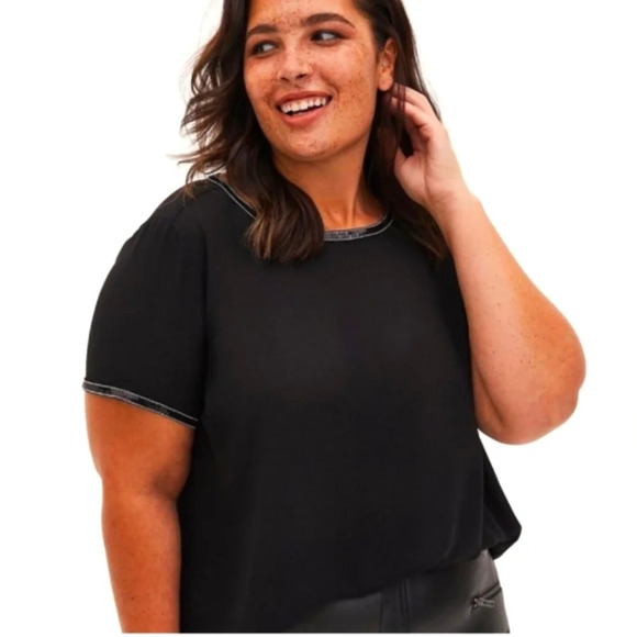 Torrid Black Sheer Blouse Top With Beaded Sequin Trim Sexy Office Siren Size 2X - Picture 2 of 9